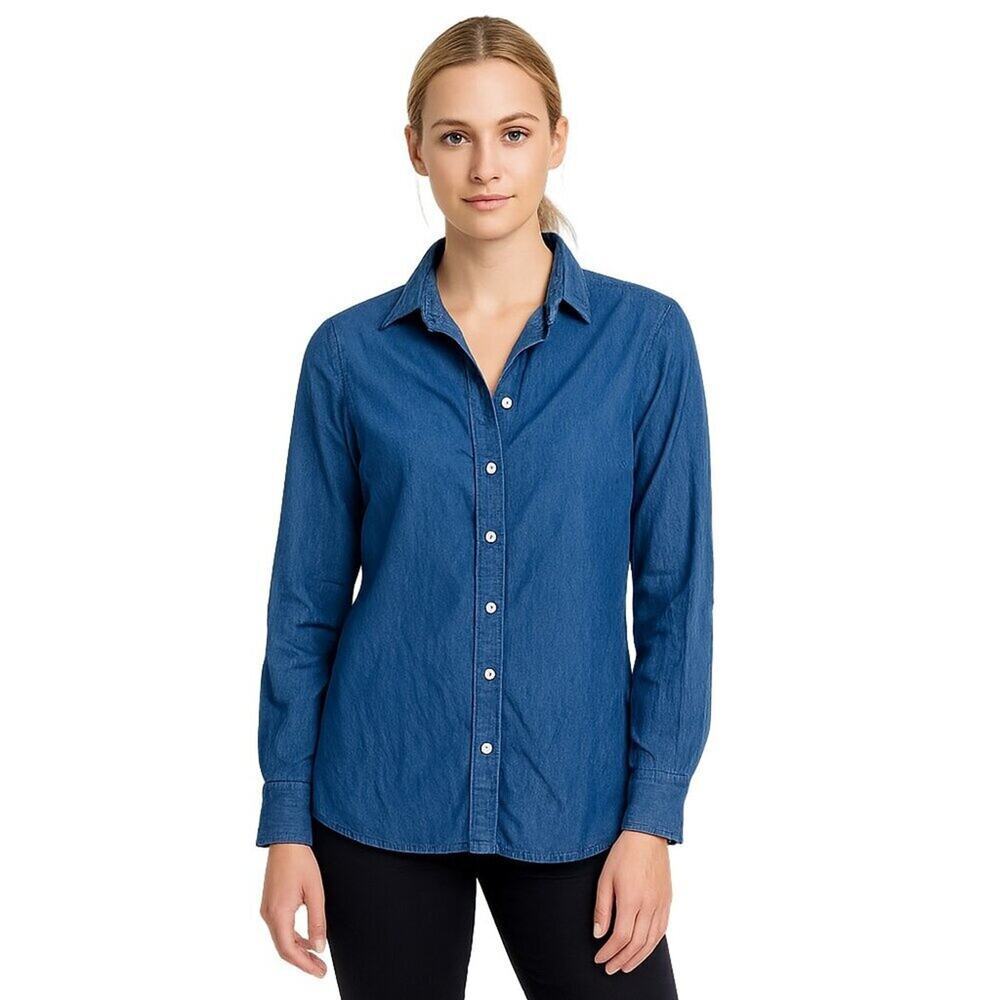 2/$30 a.moon Long Sleeve Denim Button-Down Shirt Small #A0234 TRB2 - Picture 1 of 8